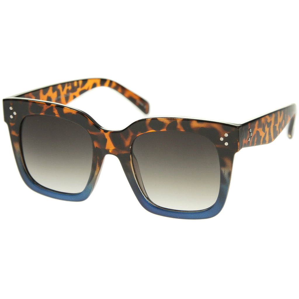 Bold Oversize Flat Mirror Lens Square Frame Horn Rimmed Sunglasses 50mm - A100