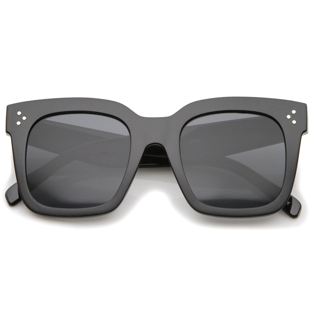 Bold Oversize Flat Mirror Lens Square Frame Horn Rimmed Sunglasses 50mm - A100