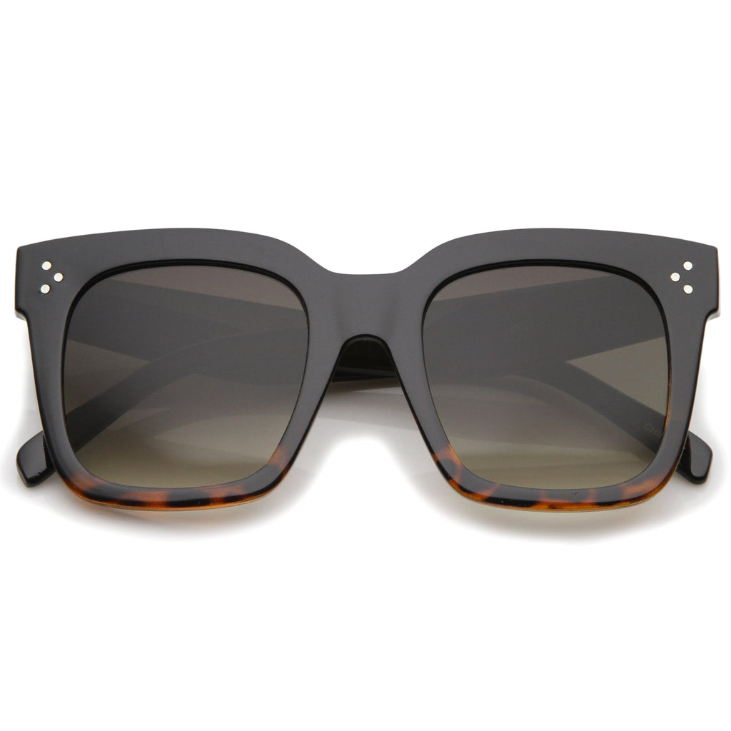 Bold Oversize Flat Mirror Lens Square Frame Horn Rimmed Sunglasses 50mm - A100