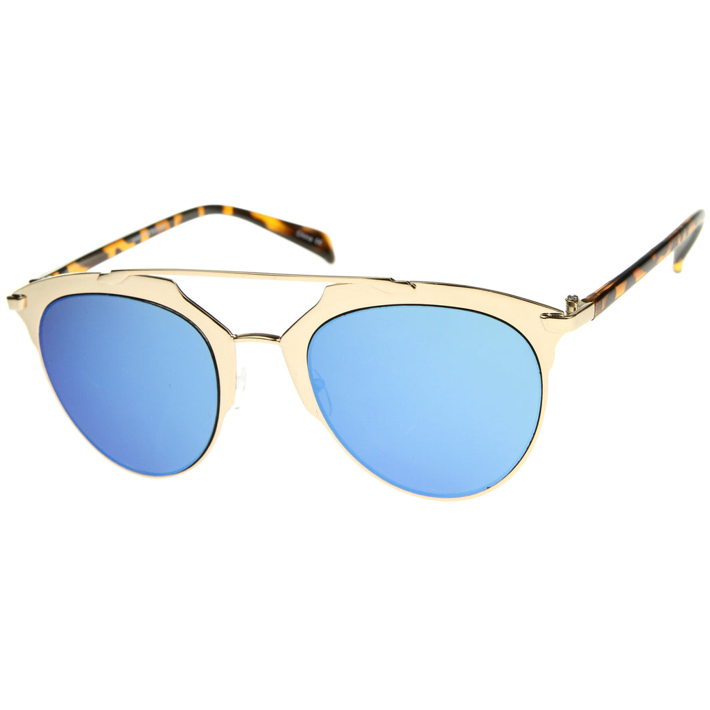 Modern Metallic Frame Mirrored Lens Pantos Aviator Sunglasses A317