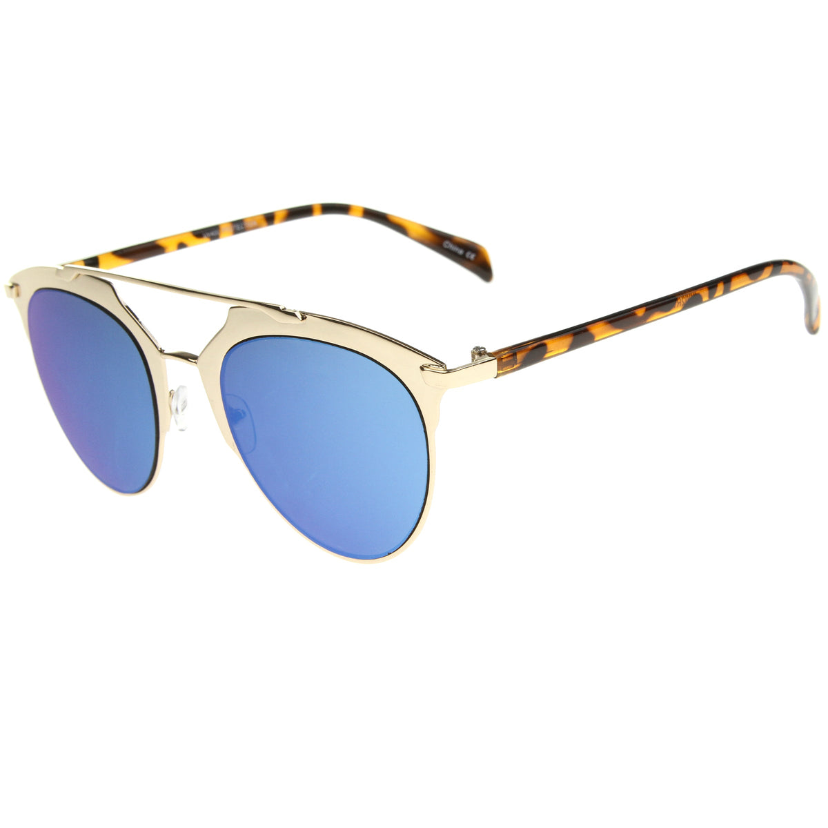 Modern Metallic Frame Mirrored Lens Pantos Aviator Sunglasses A317