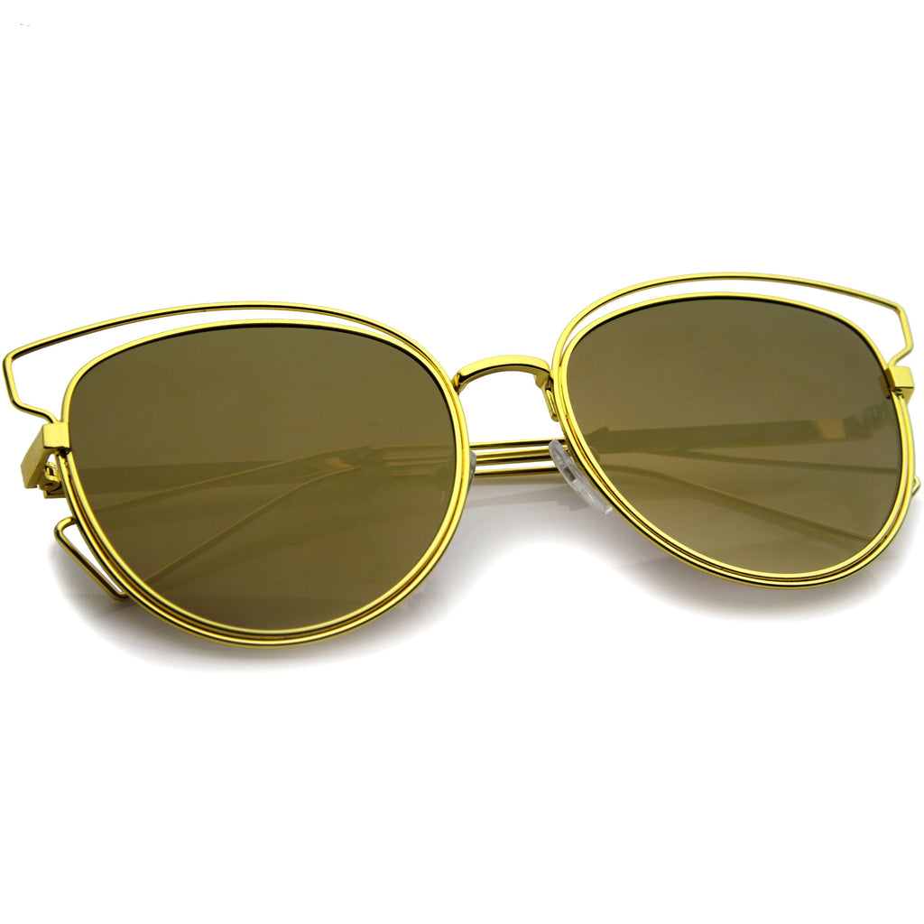 Women's Metal Laser Cut Mirrored Flat Lens Sunglasses A319