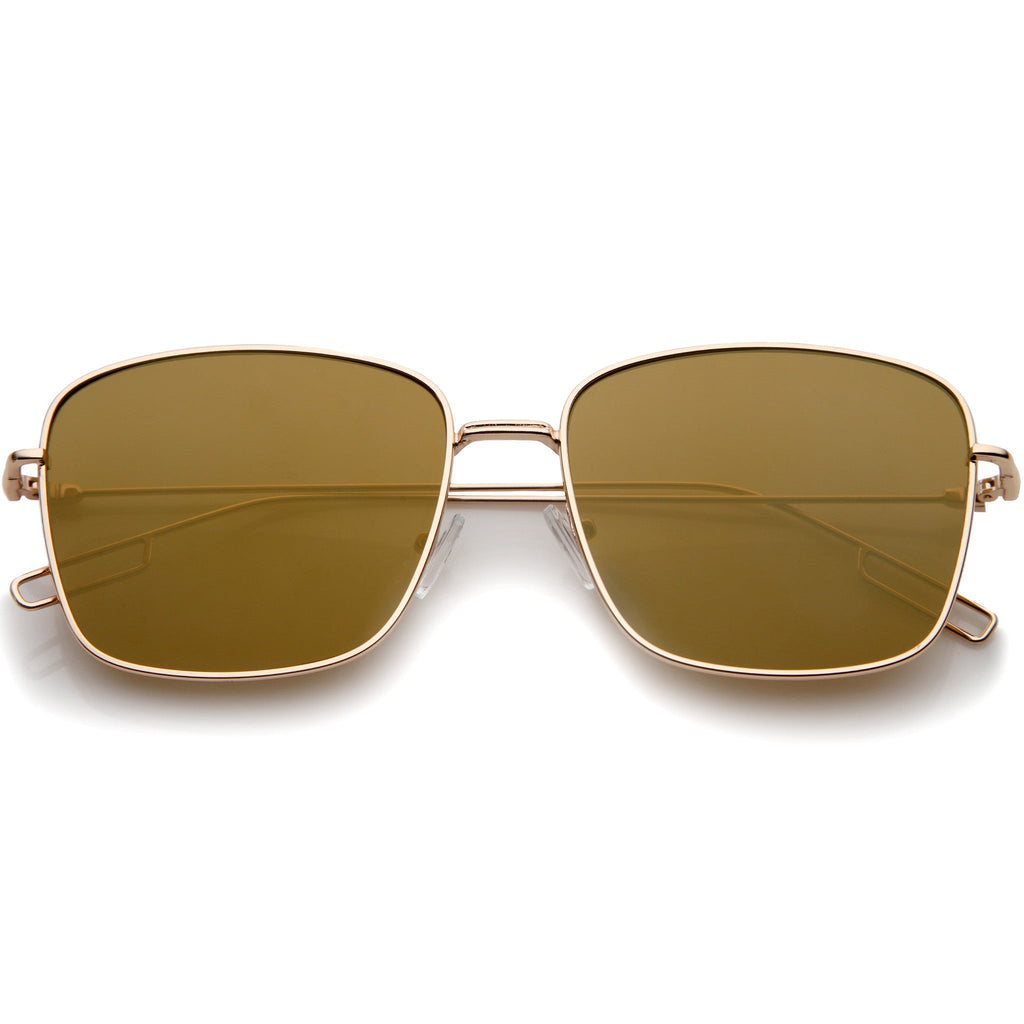 Modern Wire Metal Flat Lens Square Aviator Sunglasses A390