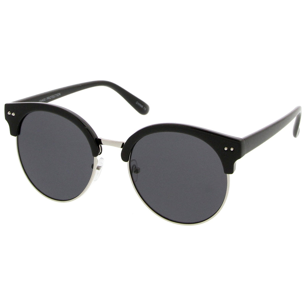 Women's Indie Cat Eye Half Frame Round Sunglasses A407