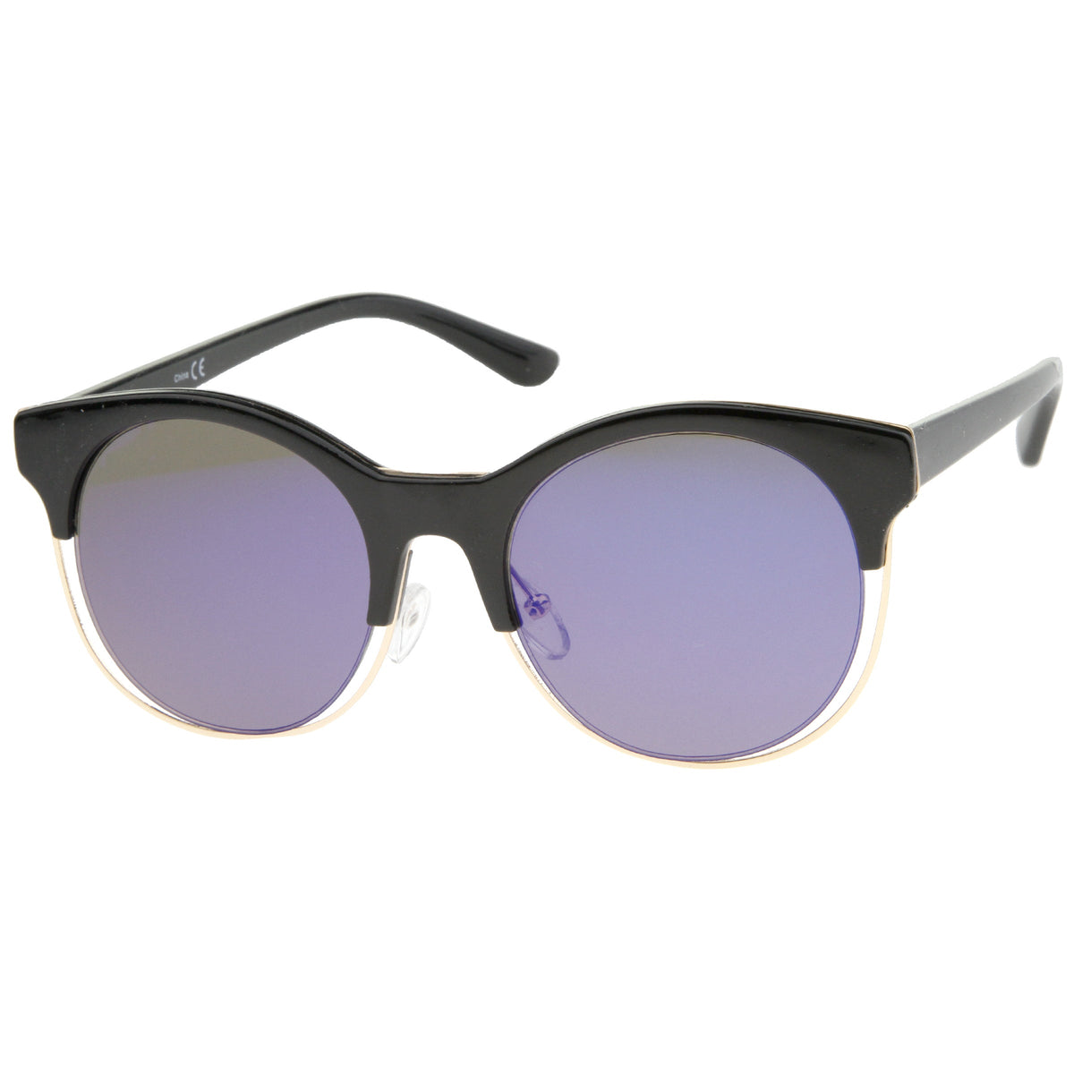 Round Mirrored Flat Lens Half Frame Sunglasses A457