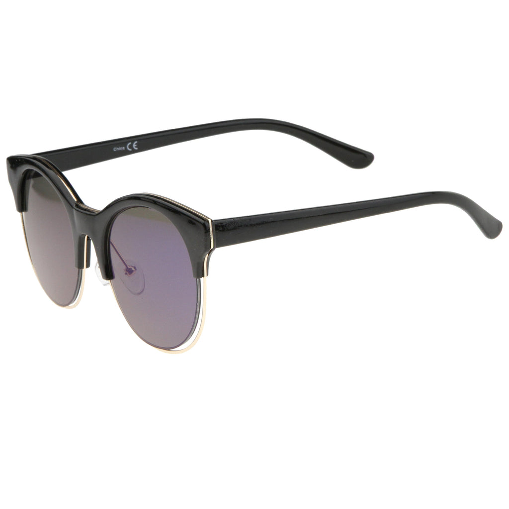 Round Mirrored Flat Lens Half Frame Sunglasses A457