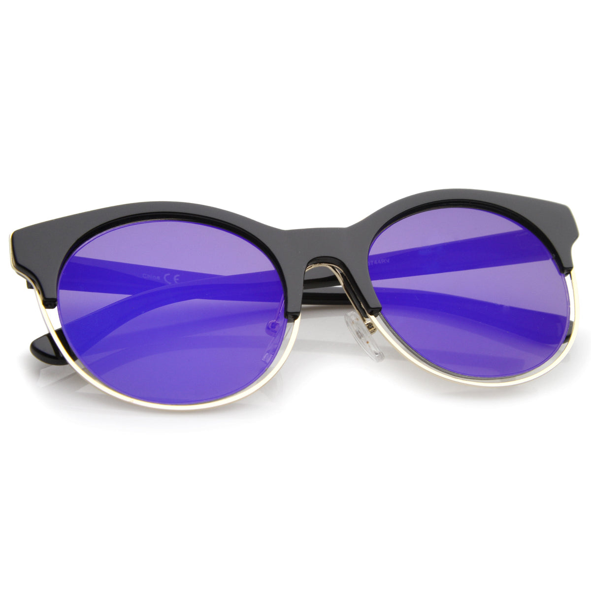 Round Mirrored Flat Lens Half Frame Sunglasses A457