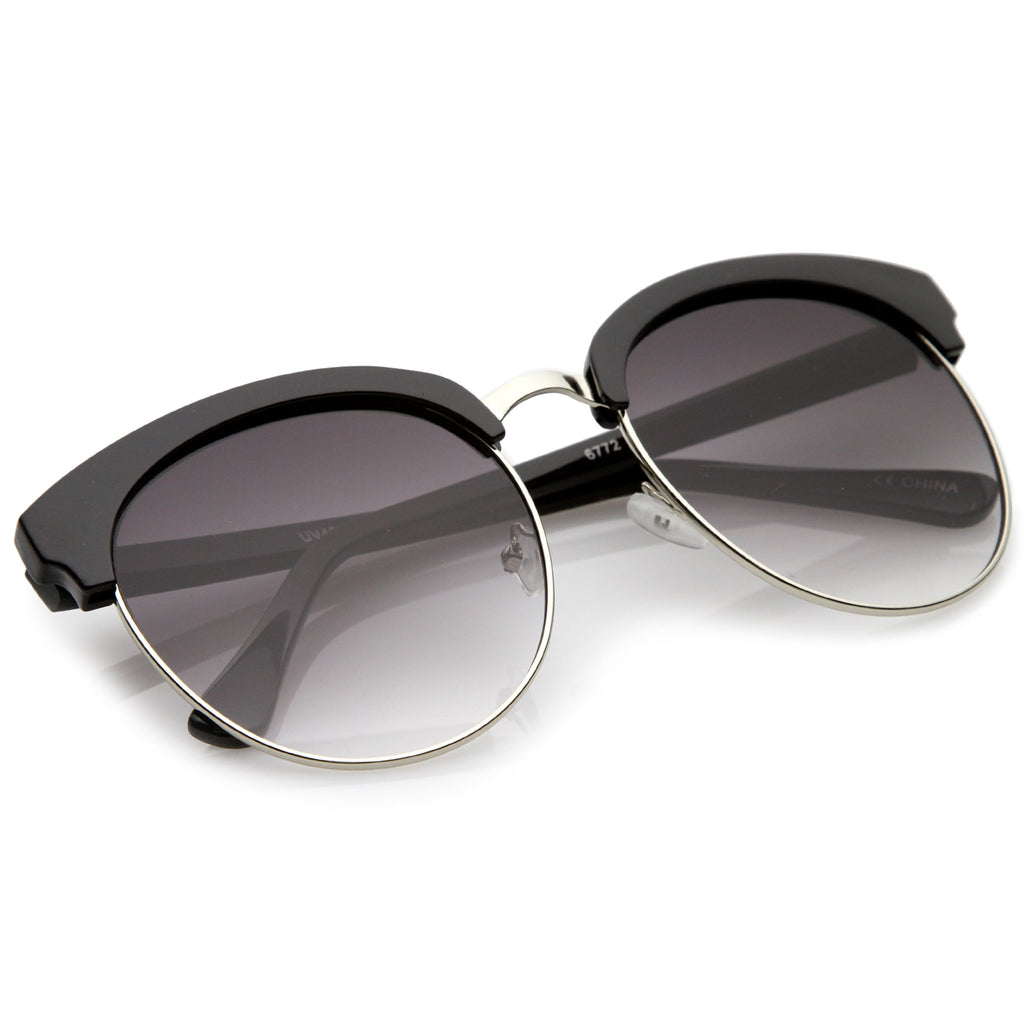 Chic Oversize Flat Lens Browline Half Frame Sunglasses A531