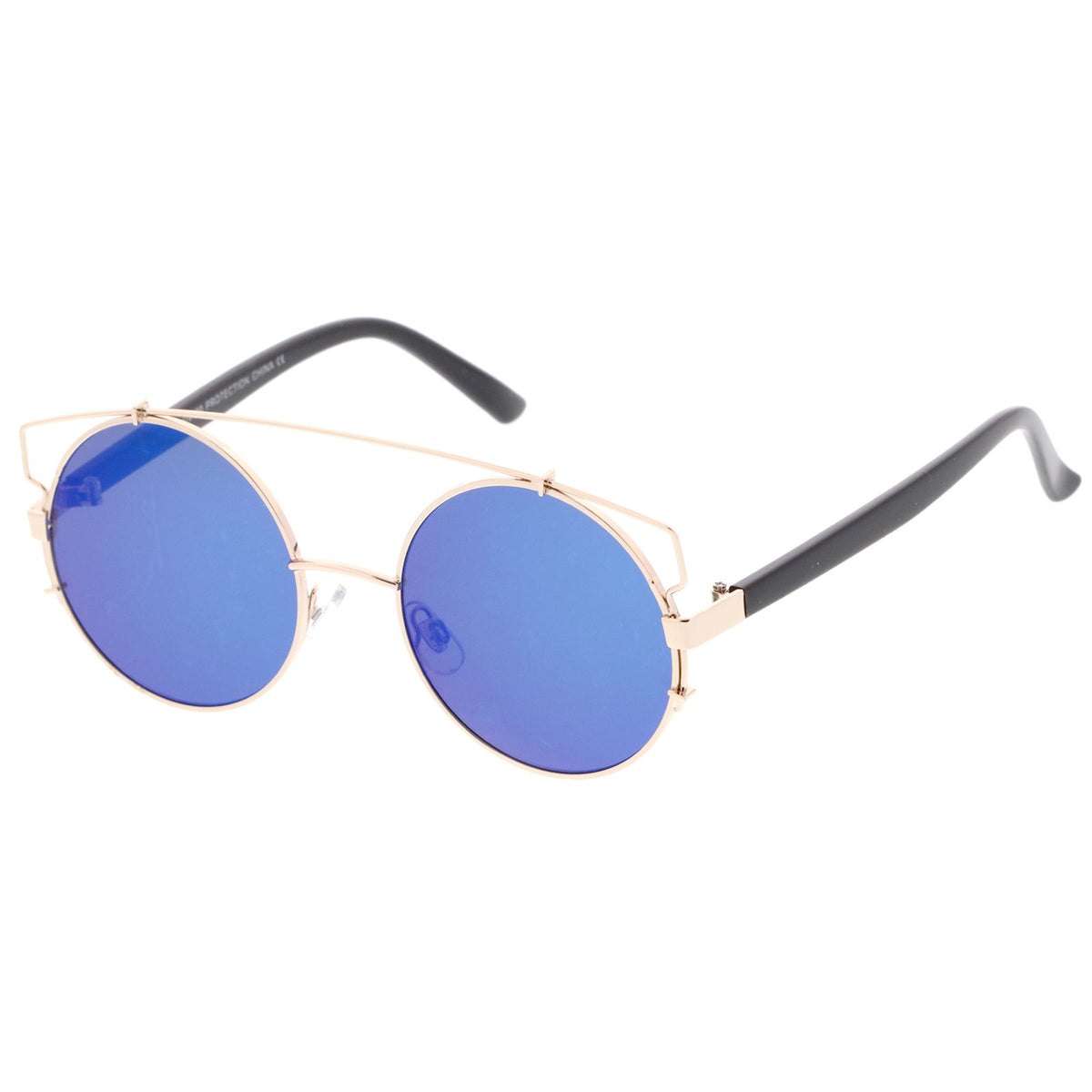 Retro Modern Round Cross Bar Mirrored Lens Sunglasses A543