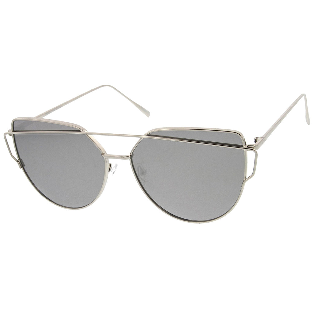 Oversize Thin Cross Brow Mirrored Flat Lens Sunglasses A545