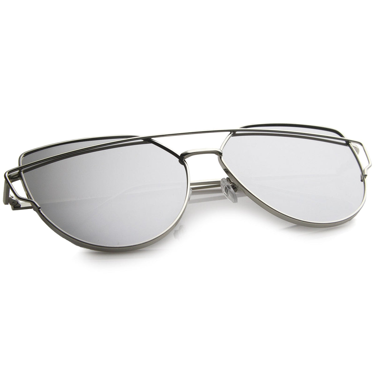 Oversize Thin Cross Brow Mirrored Flat Lens Sunglasses A545