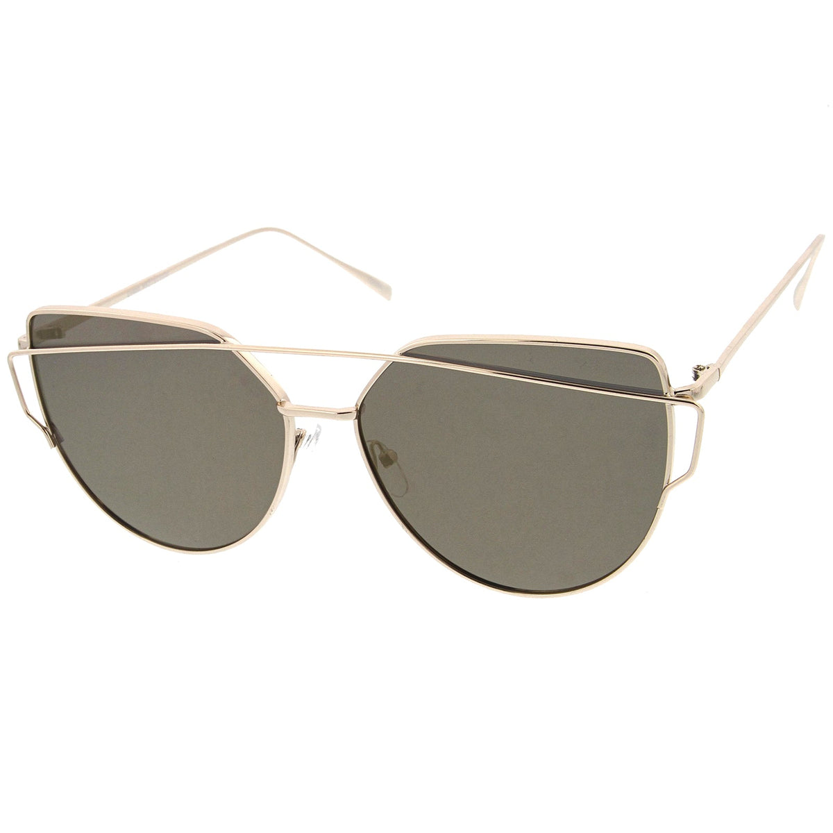 Oversize Thin Cross Brow Mirrored Flat Lens Sunglasses A545