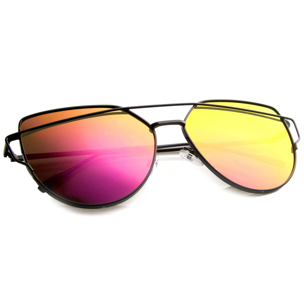 Oversize Thin Cross Brow Mirrored Flat Lens Sunglasses A545