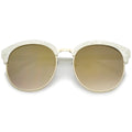 Oversize Metallic Lace Pattern Mirrored Lens Half Frame Sunglasses A548