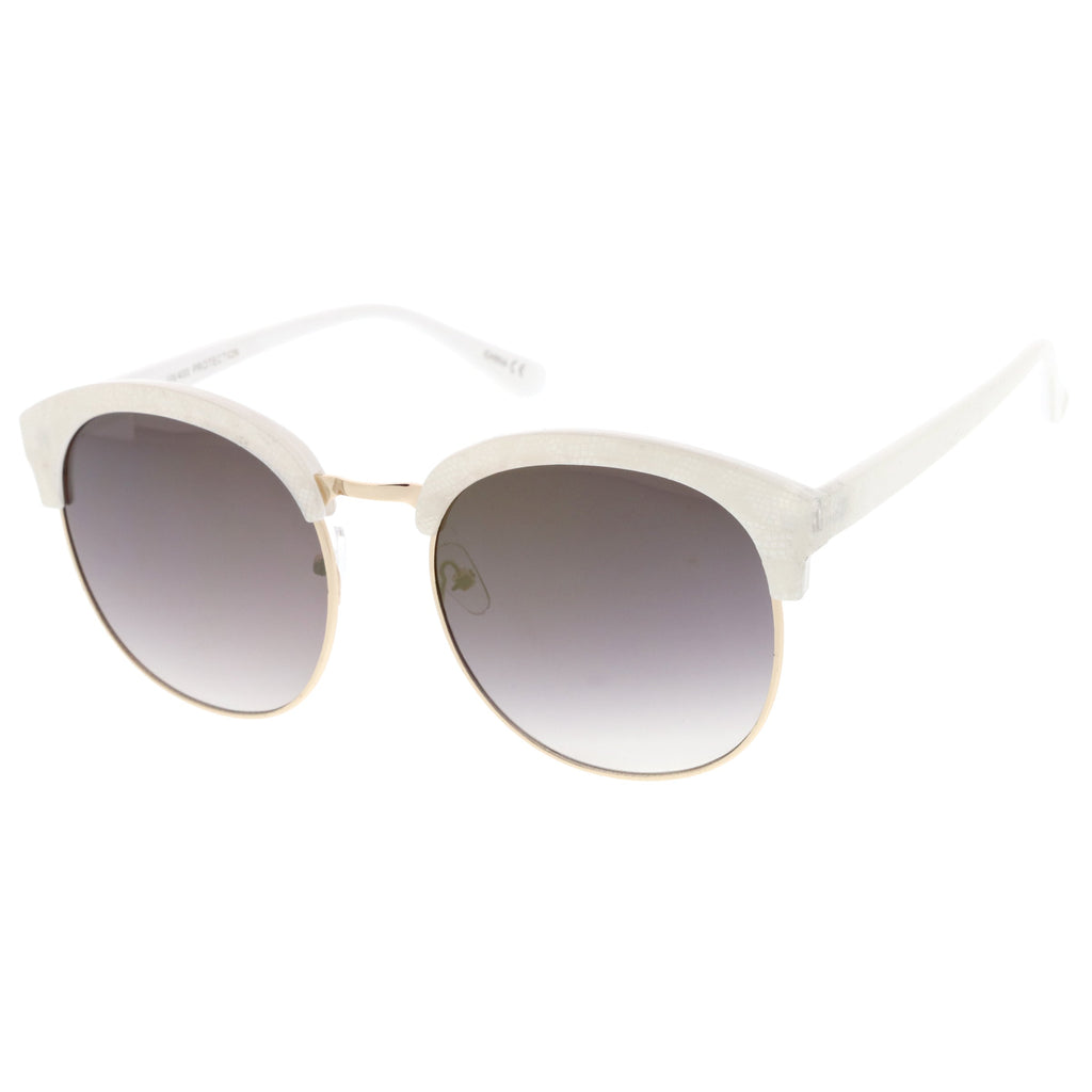 Oversize Metallic Lace Pattern Mirrored Lens Half Frame Sunglasses A548