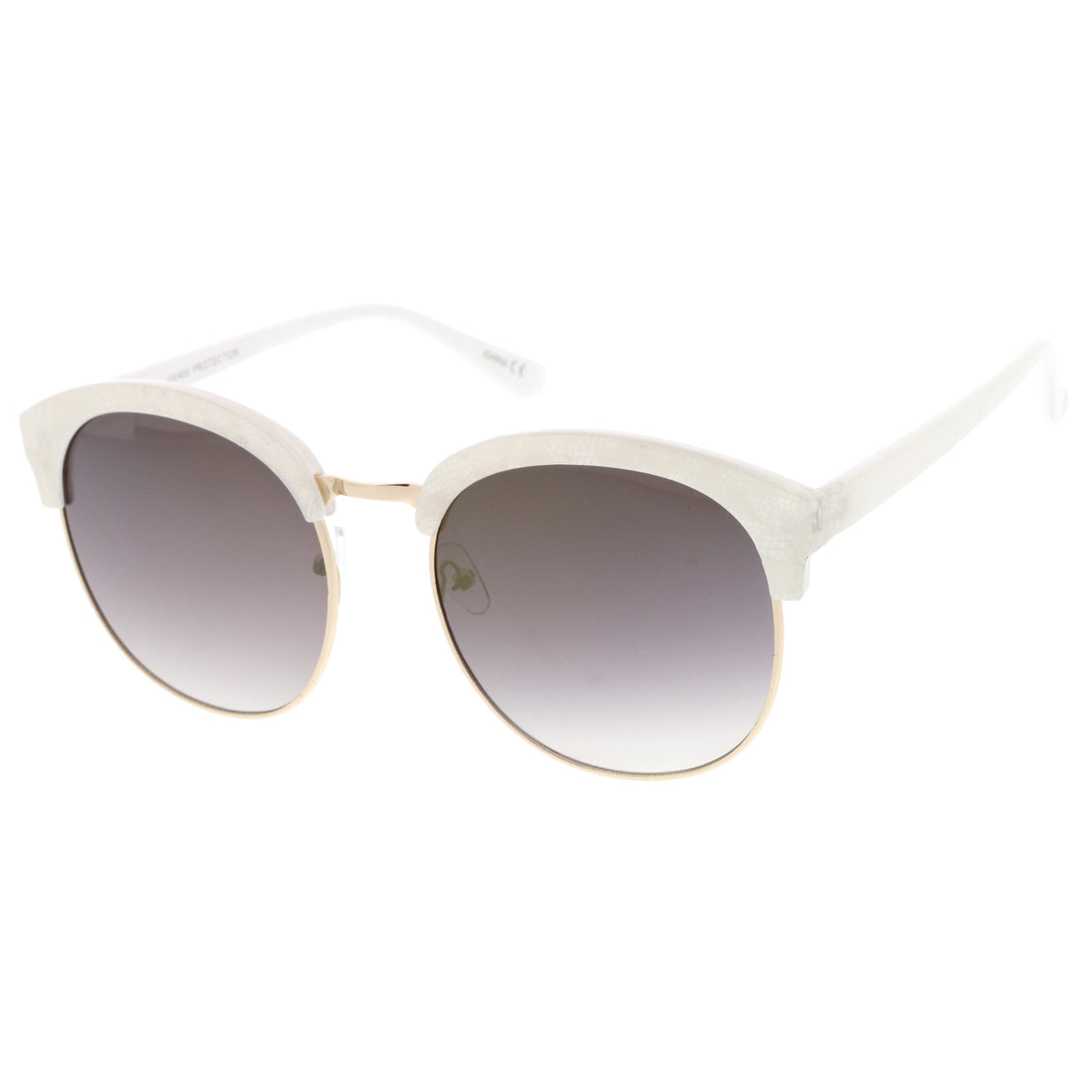 Oversize Metallic Lace Pattern Mirrored Lens Half Frame Sunglasses A548