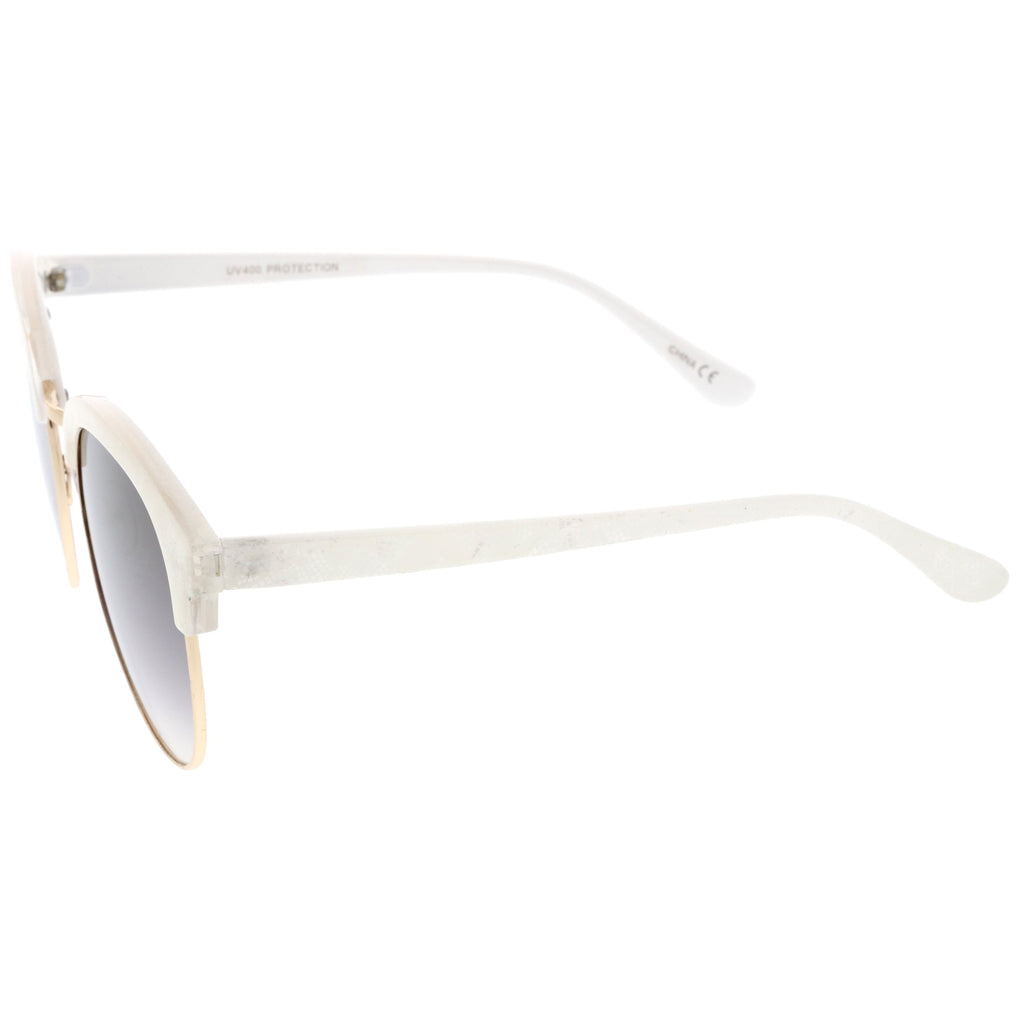 Oversize Metallic Lace Pattern Mirrored Lens Half Frame Sunglasses A548