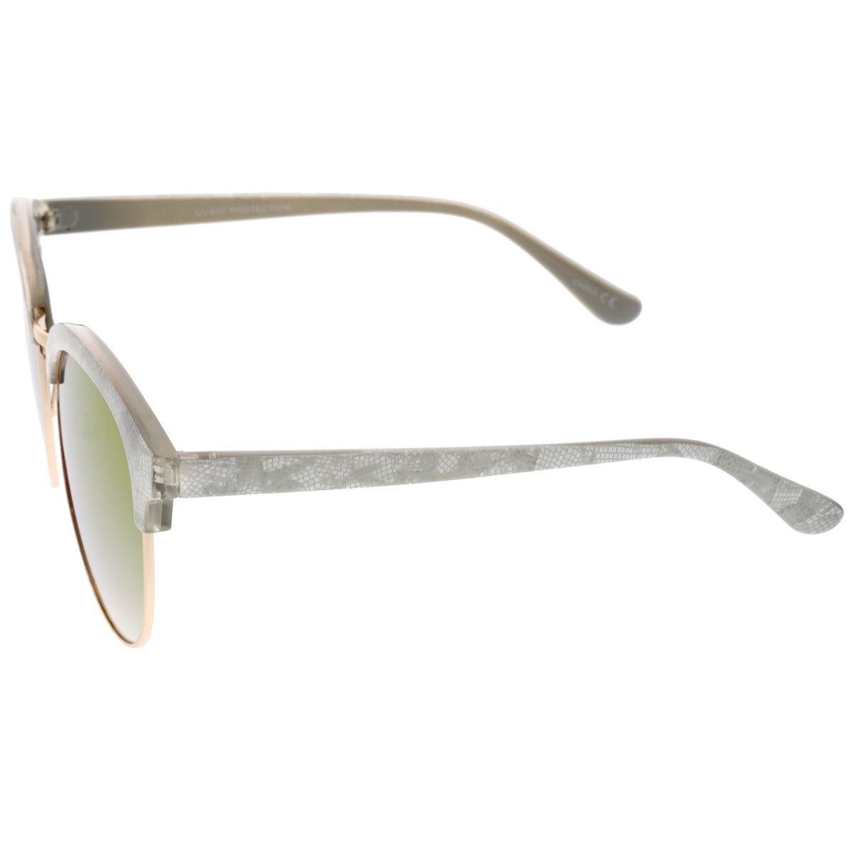 Oversize Metallic Lace Pattern Mirrored Lens Half Frame Sunglasses A548