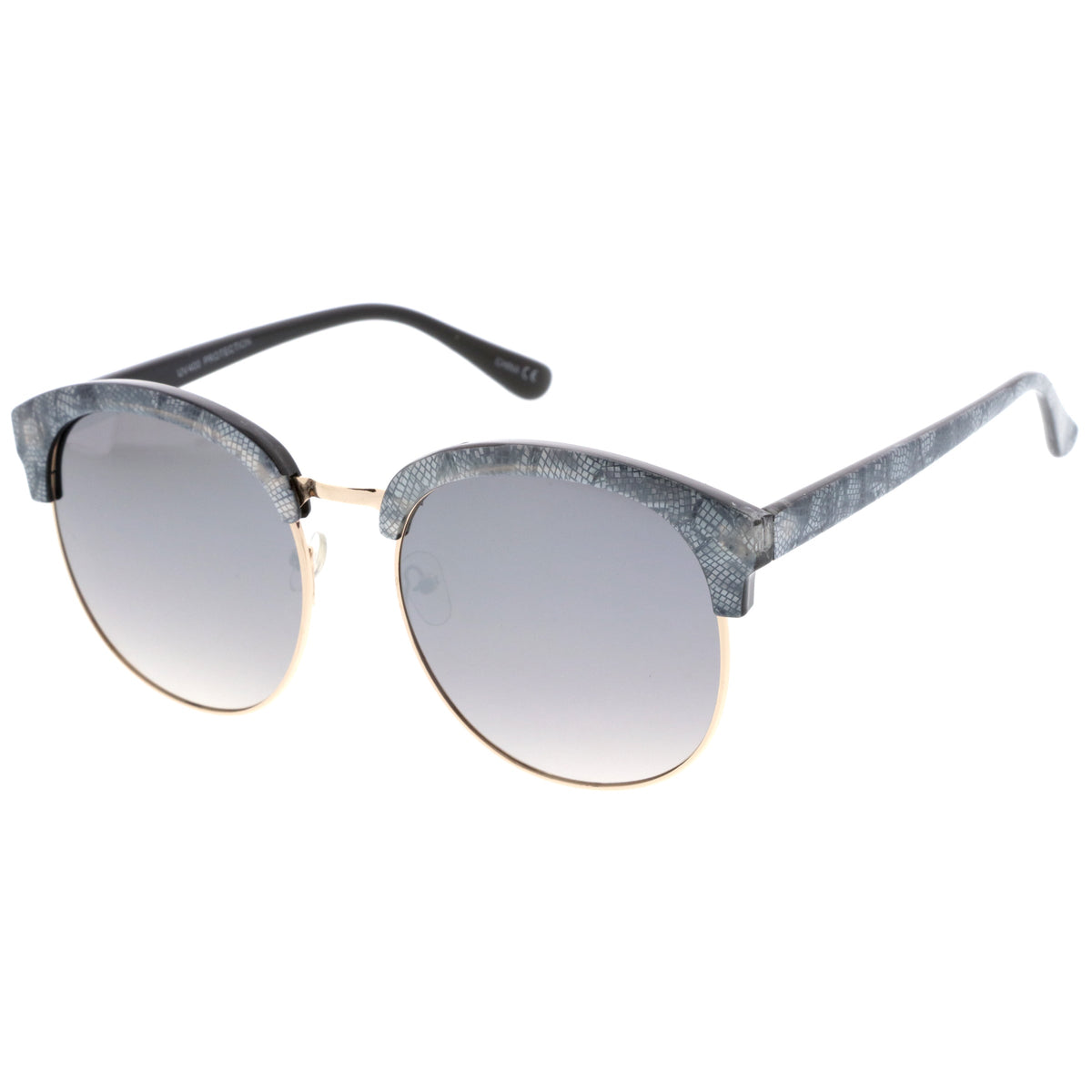 Oversize Metallic Lace Pattern Mirrored Lens Half Frame Sunglasses A548
