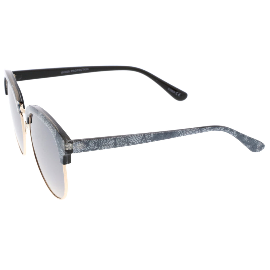 Oversize Metallic Lace Pattern Mirrored Lens Half Frame Sunglasses A548