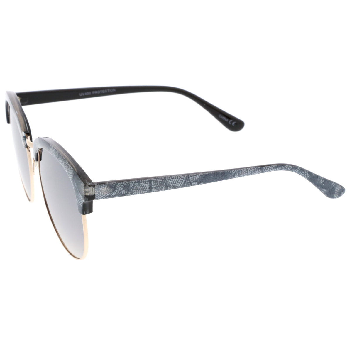 Oversize Metallic Lace Pattern Mirrored Lens Half Frame Sunglasses A548
