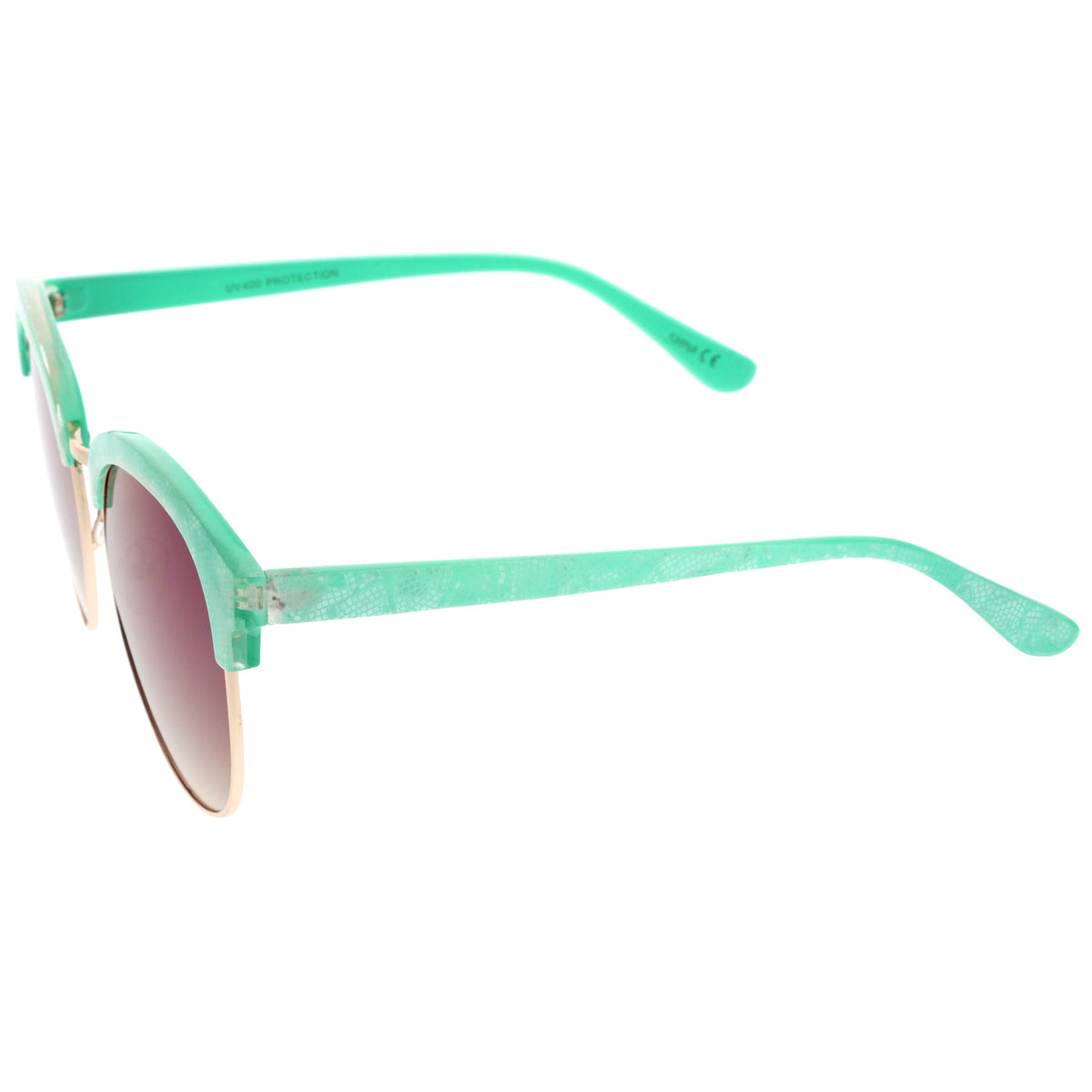 Oversize Metallic Lace Pattern Mirrored Lens Half Frame Sunglasses A548
