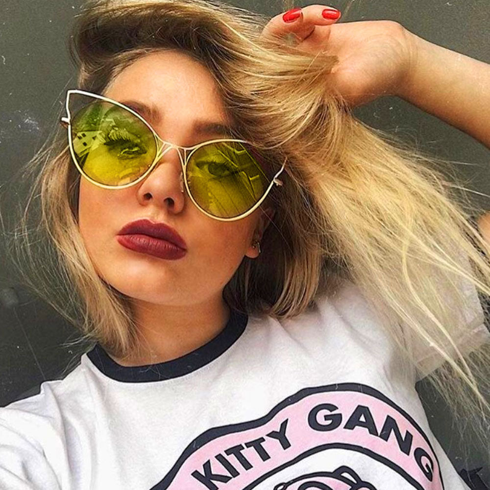 Oversize Women's Gradient Lens Wire Cat Eye Sunglasses A943