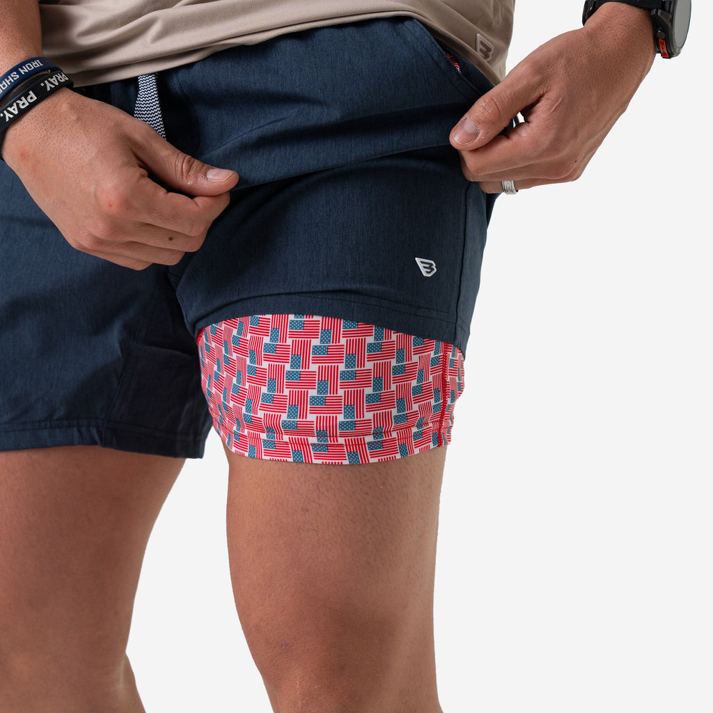 Athletic Short - Heather Navy - American Flag Liner