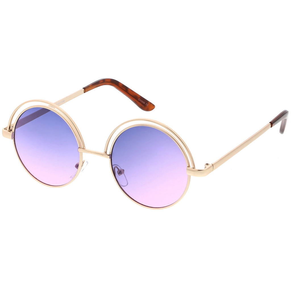 Women's Indie Retro Round Flat Lens Metal Sunglasses C060