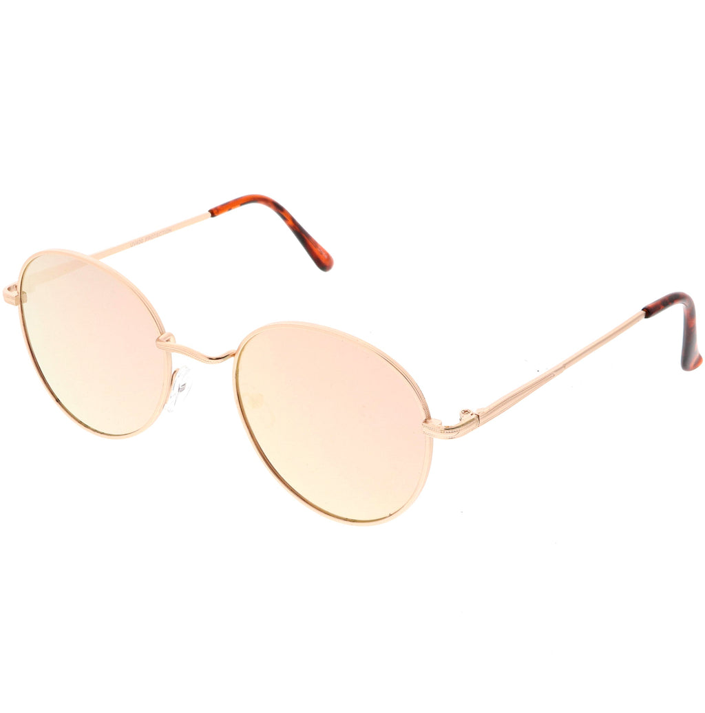 Retro Slim Metal Frame Mirrored Flat Lens Round Sunglasses C133