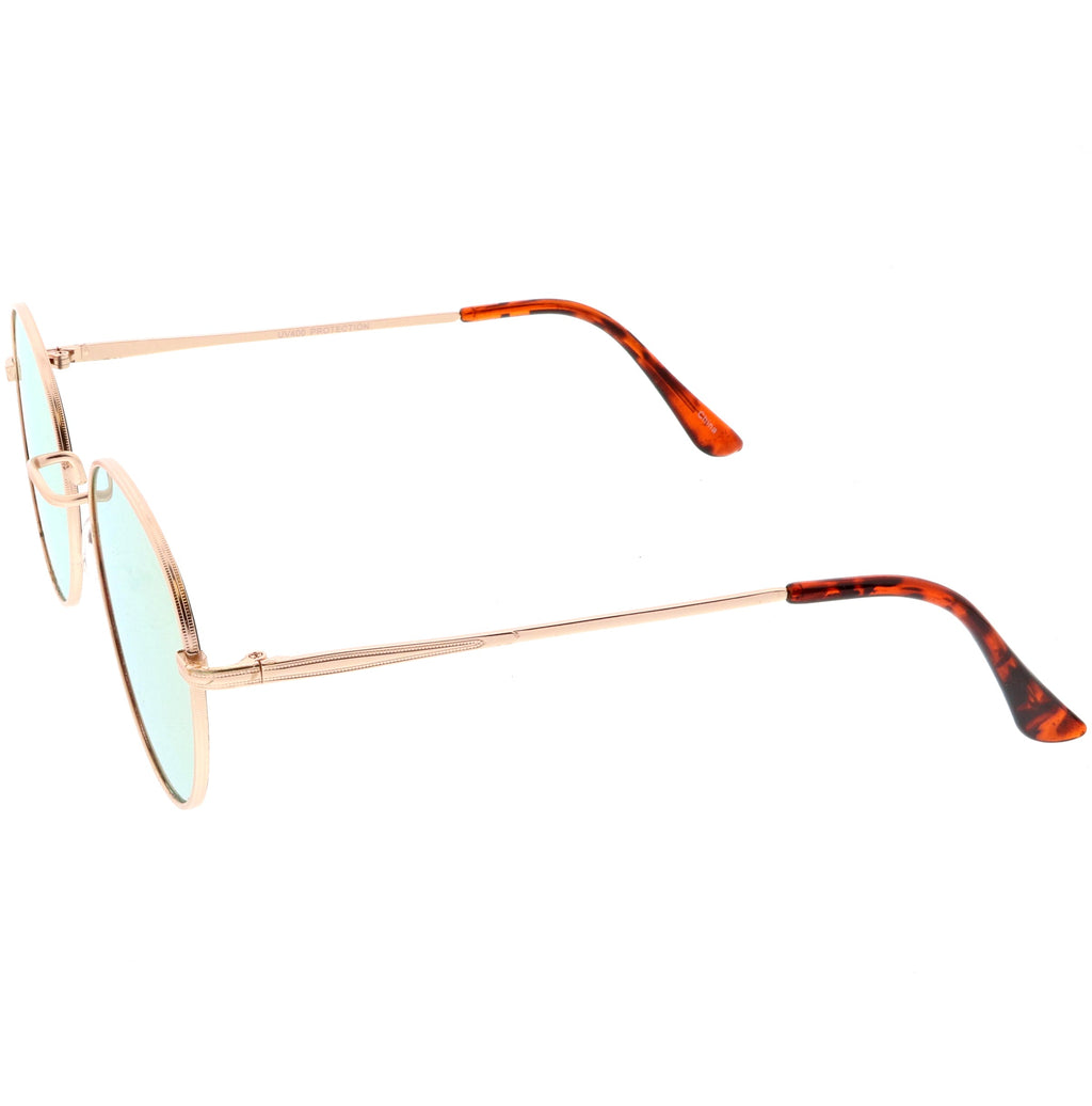 Retro Slim Metal Frame Mirrored Flat Lens Round Sunglasses C133