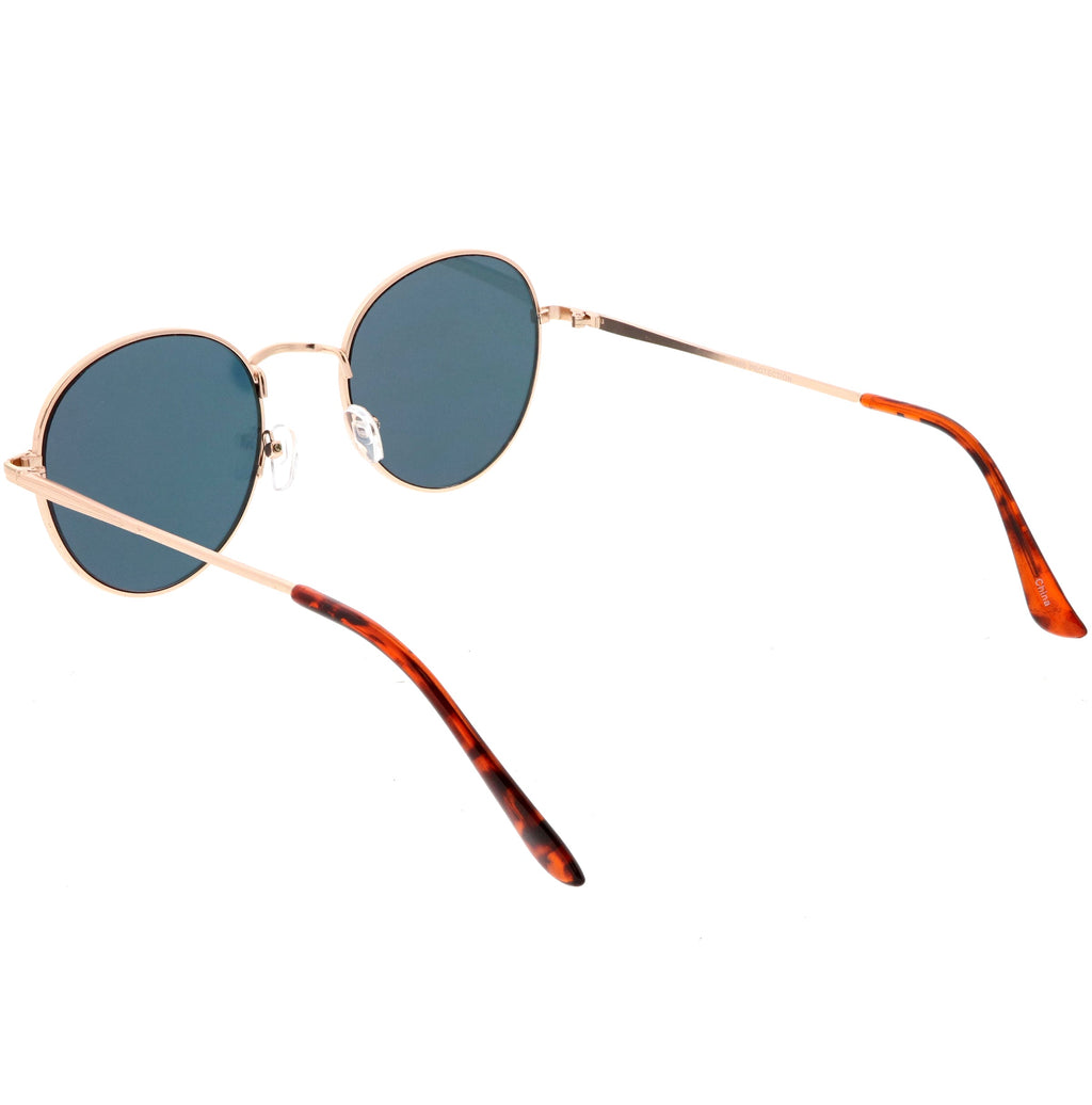 Retro Slim Metal Frame Mirrored Flat Lens Round Sunglasses C133