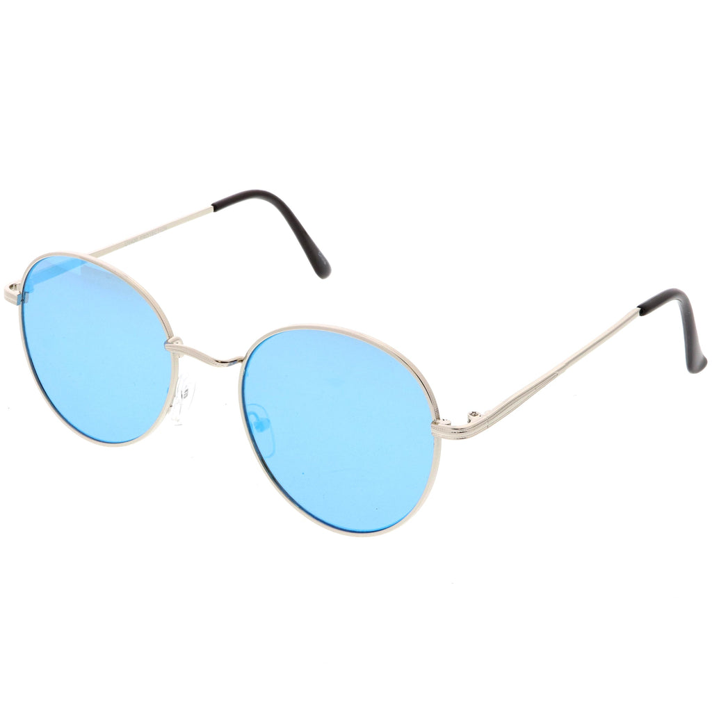 Retro Slim Metal Frame Mirrored Flat Lens Round Sunglasses C133