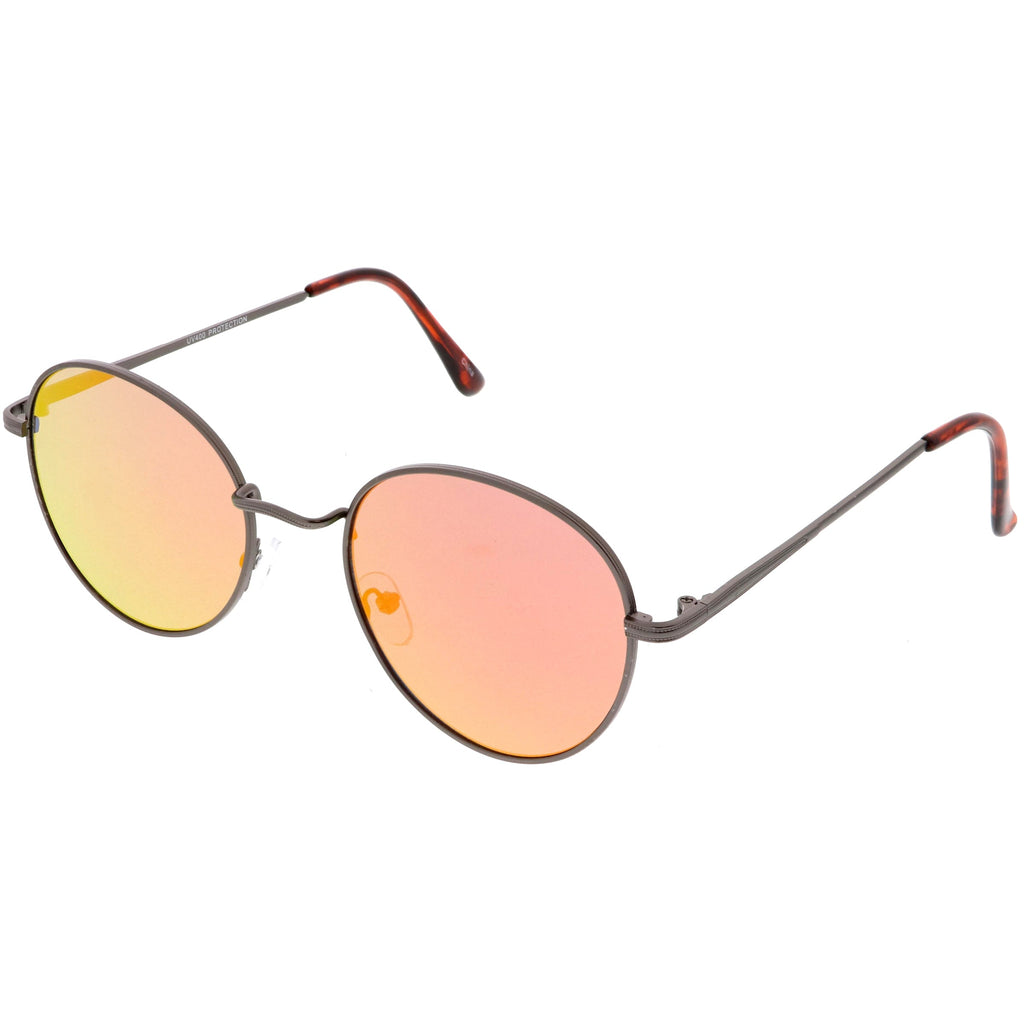Retro Slim Metal Frame Mirrored Flat Lens Round Sunglasses C133