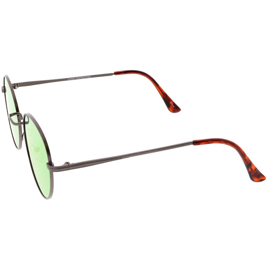 Retro Slim Metal Frame Mirrored Flat Lens Round Sunglasses C133