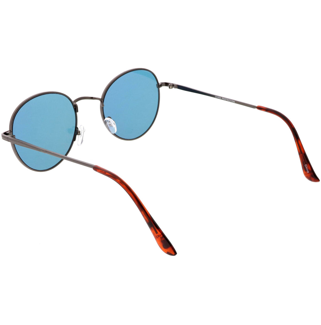 Retro Slim Metal Frame Mirrored Flat Lens Round Sunglasses C133