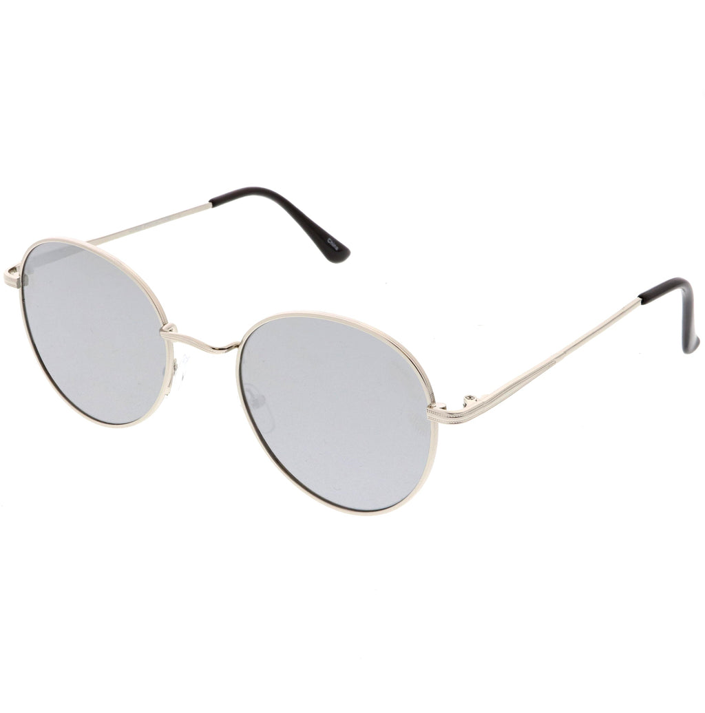 Retro Slim Metal Frame Mirrored Flat Lens Round Sunglasses C133