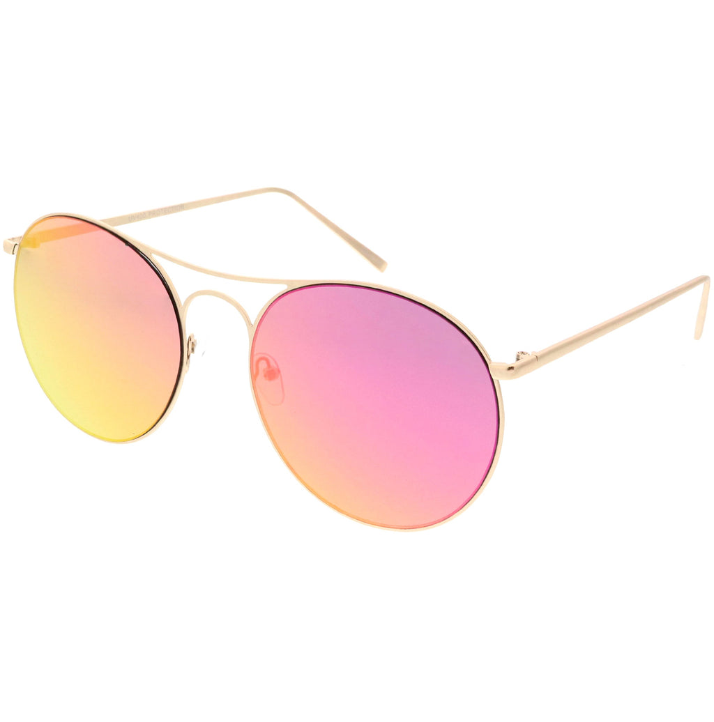 Retro Modern Oversize Round Mirrored Flat Lens Aviator Sunglasses C208