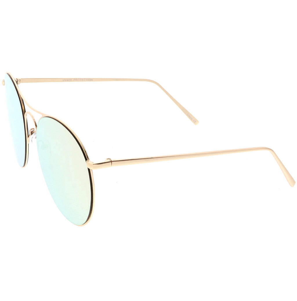Retro Modern Oversize Round Mirrored Flat Lens Aviator Sunglasses C208