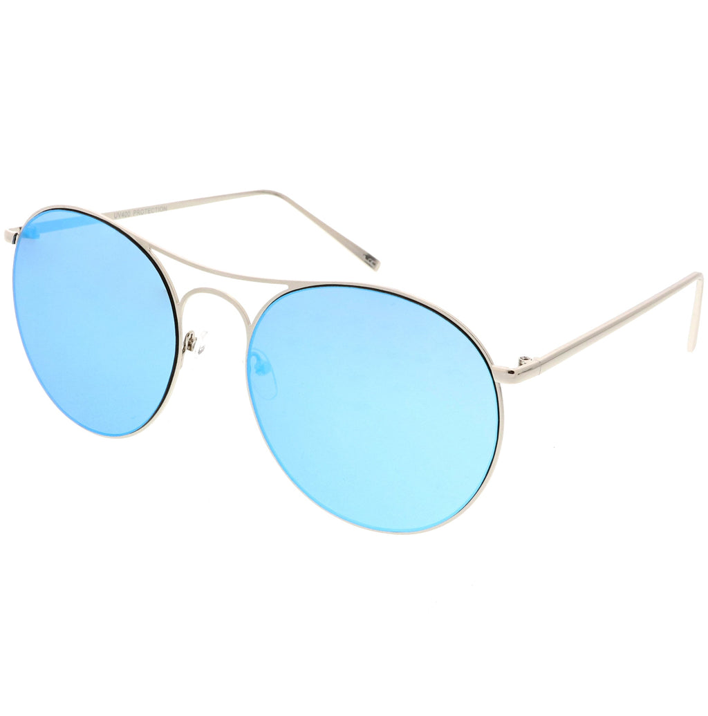 Retro Modern Oversize Round Mirrored Flat Lens Aviator Sunglasses C208