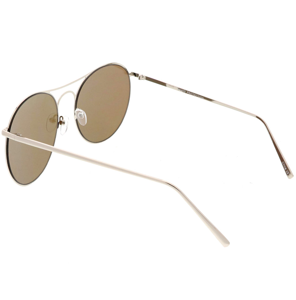 Retro Modern Oversize Round Mirrored Flat Lens Aviator Sunglasses C208