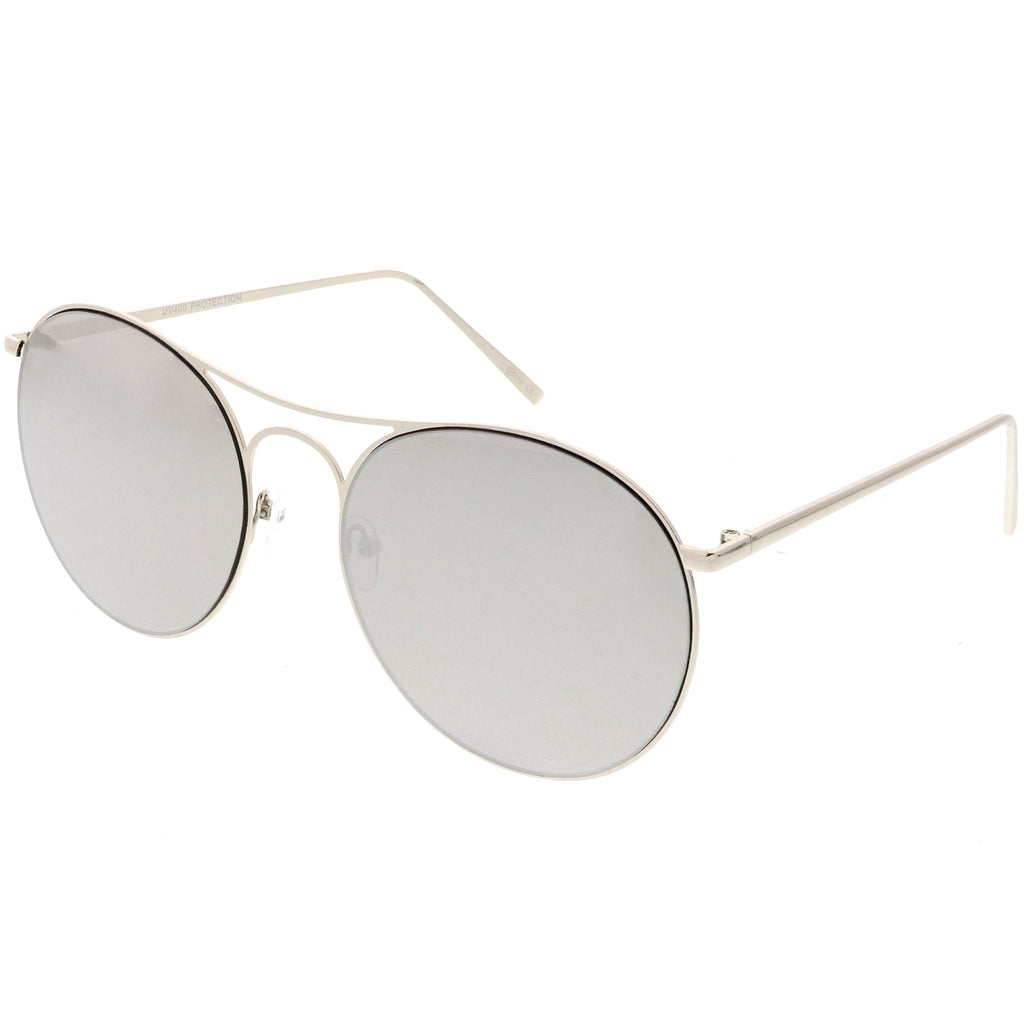 Retro Modern Oversize Round Mirrored Flat Lens Aviator Sunglasses C208