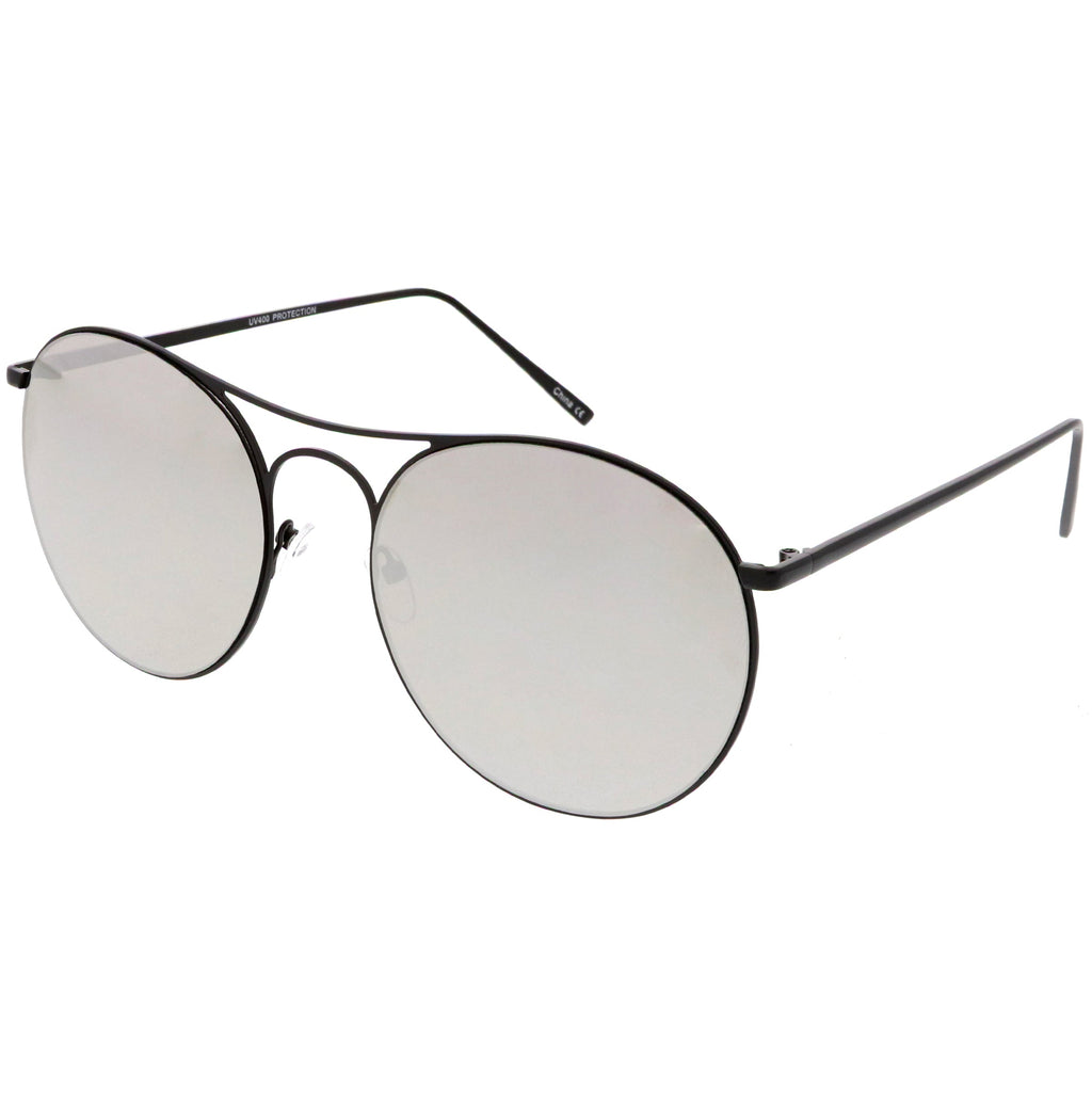 Retro Modern Oversize Round Mirrored Flat Lens Aviator Sunglasses C208