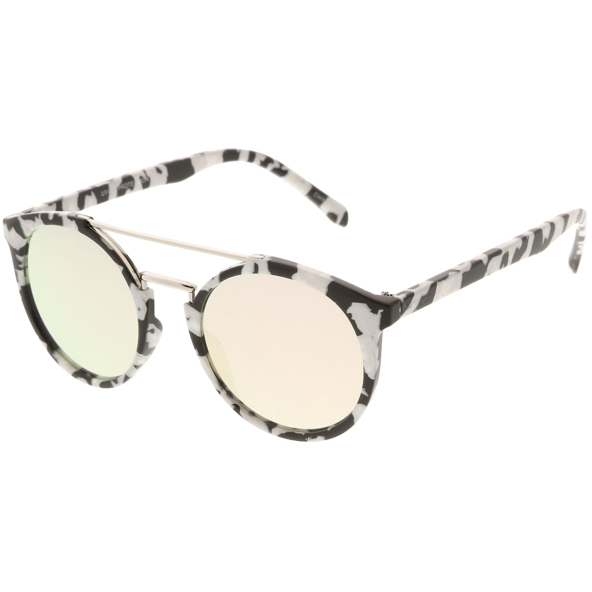 Modern Indie Marble Print Round Mirrored Flat Lens Sunglasses C232