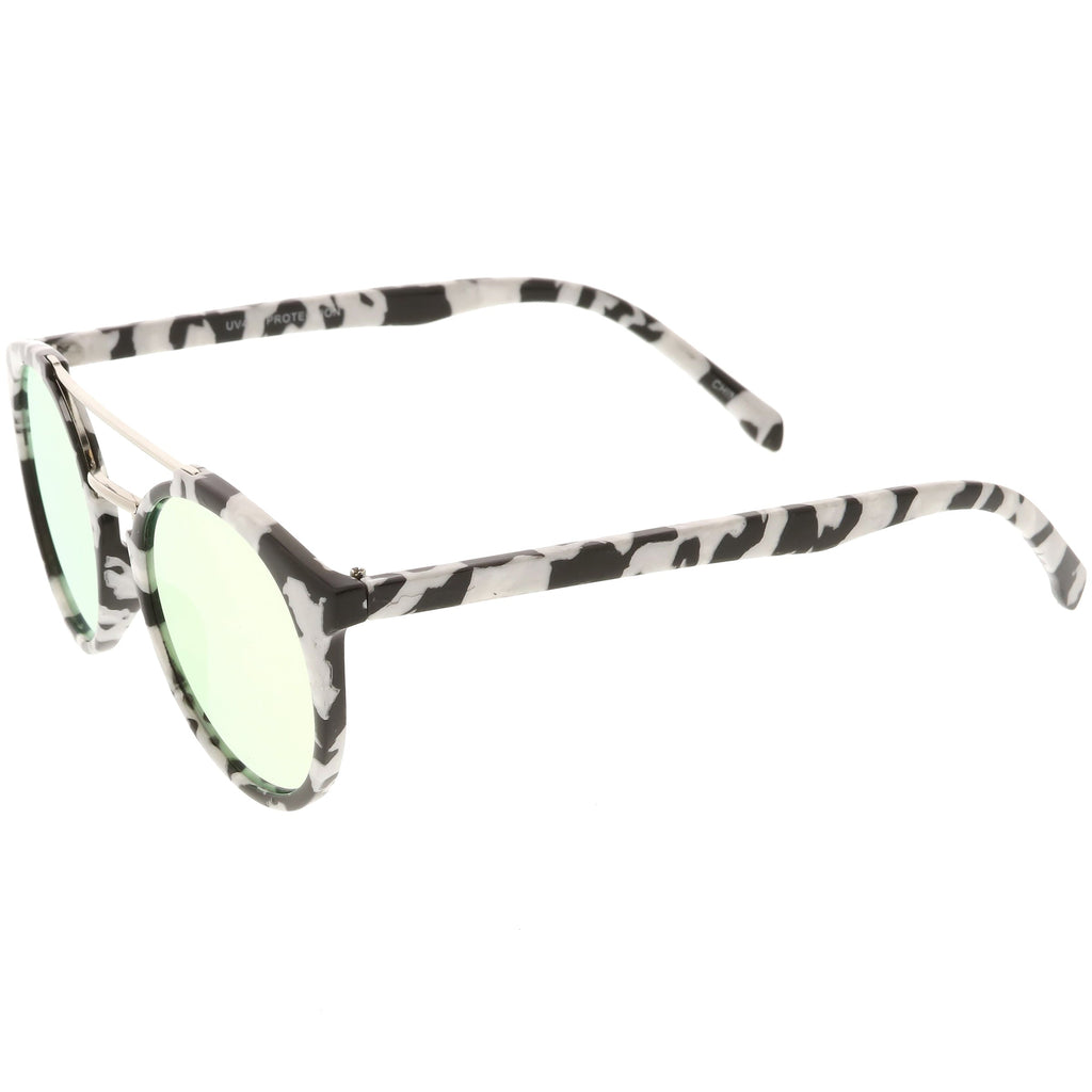 Modern Indie Marble Print Round Mirrored Flat Lens Sunglasses C232