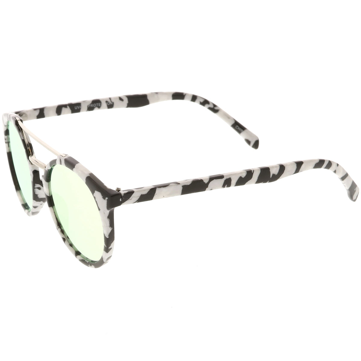 Modern Indie Marble Print Round Mirrored Flat Lens Sunglasses C232