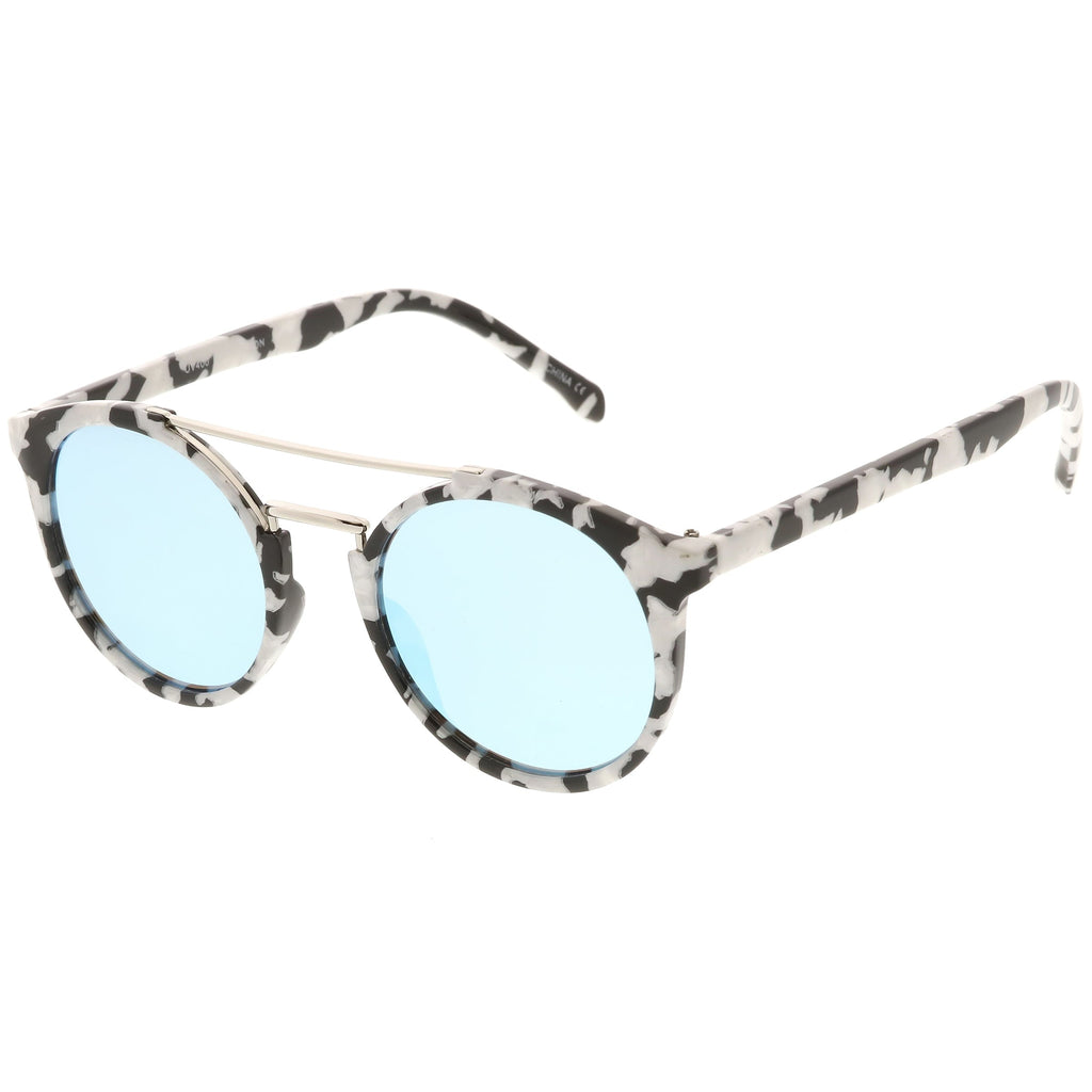 Modern Indie Marble Print Round Mirrored Flat Lens Sunglasses C232