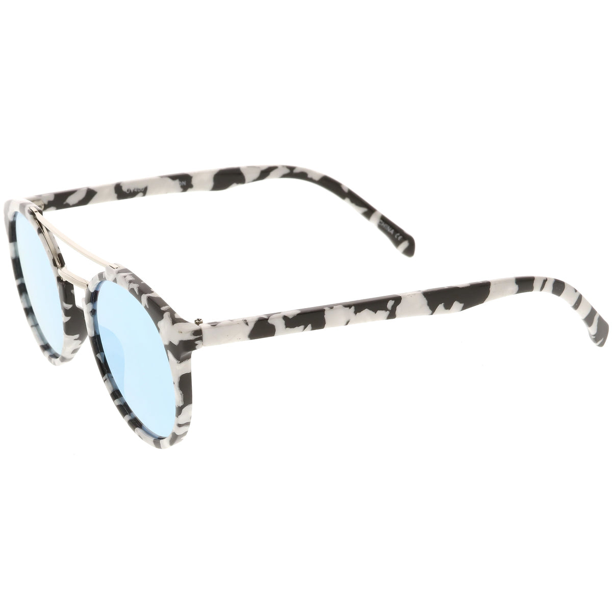 Modern Indie Marble Print Round Mirrored Flat Lens Sunglasses C232