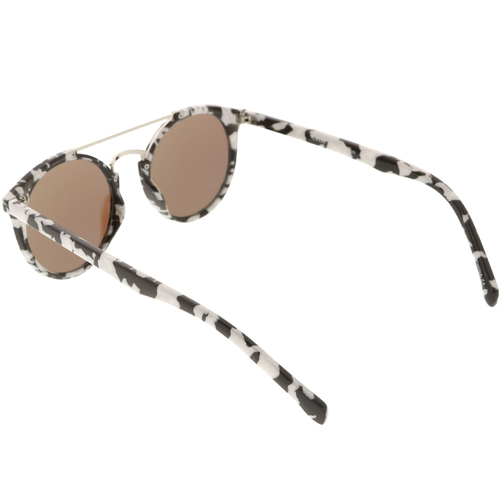 Modern Indie Marble Print Round Mirrored Flat Lens Sunglasses C232