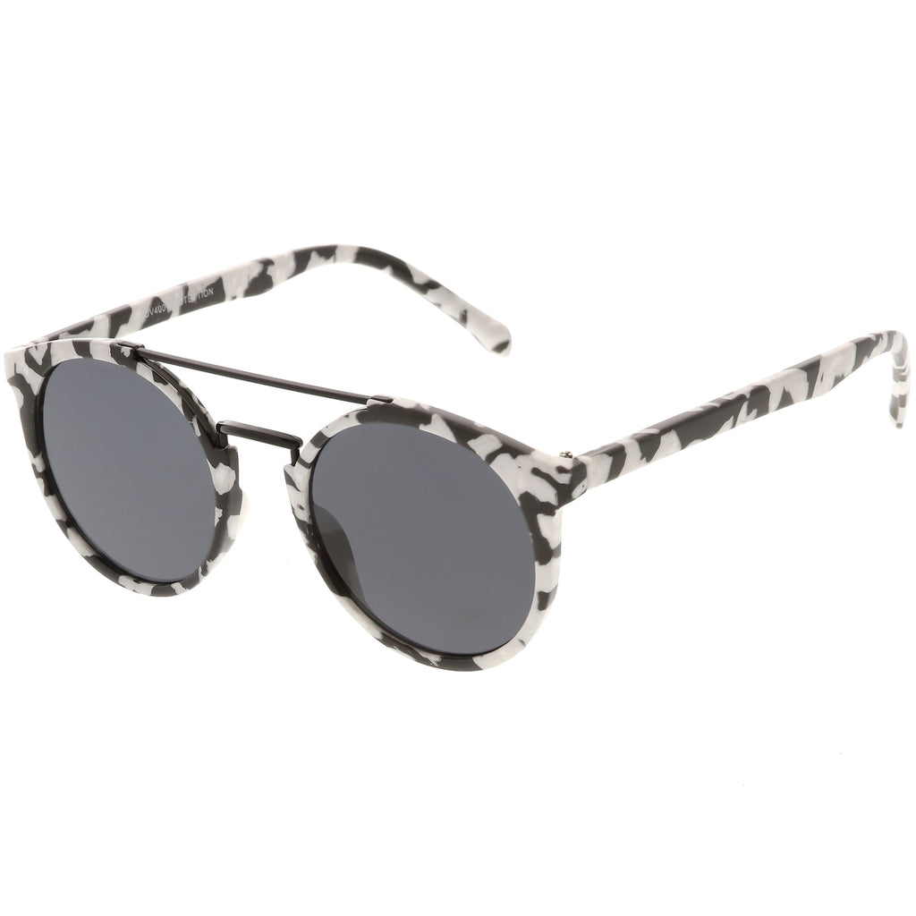 Modern Indie Marble Print Round Mirrored Flat Lens Sunglasses C232